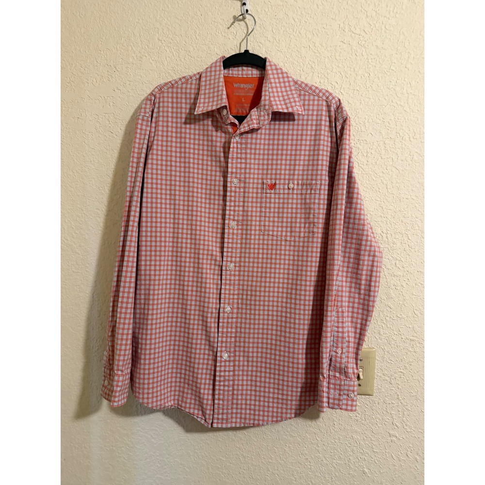 Wrangler Mens Orange Plaid Advanced Comfort Stretch Long Sleeve Shirt Large